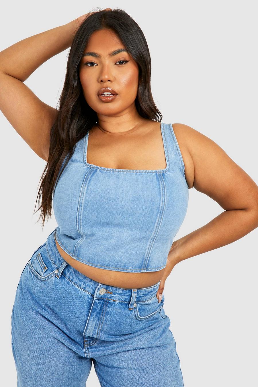 Top a corsetto Plus Size in denim, Light blue image number 1