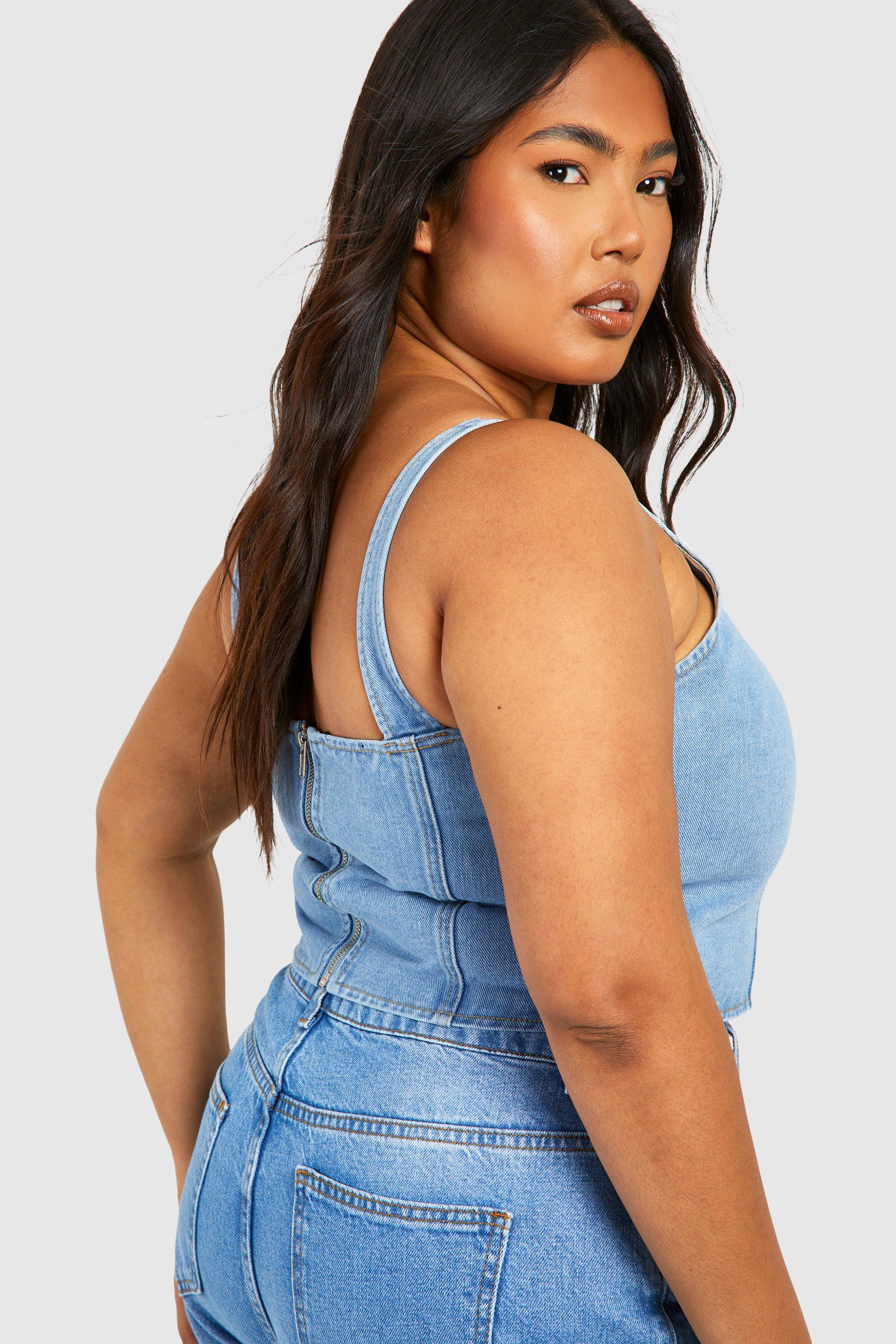 Plus Denim Stripe Corset Top