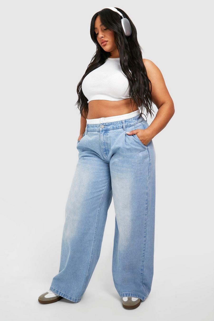 Blue Plus Contrast Waistband Straight Leg Jean image number 1