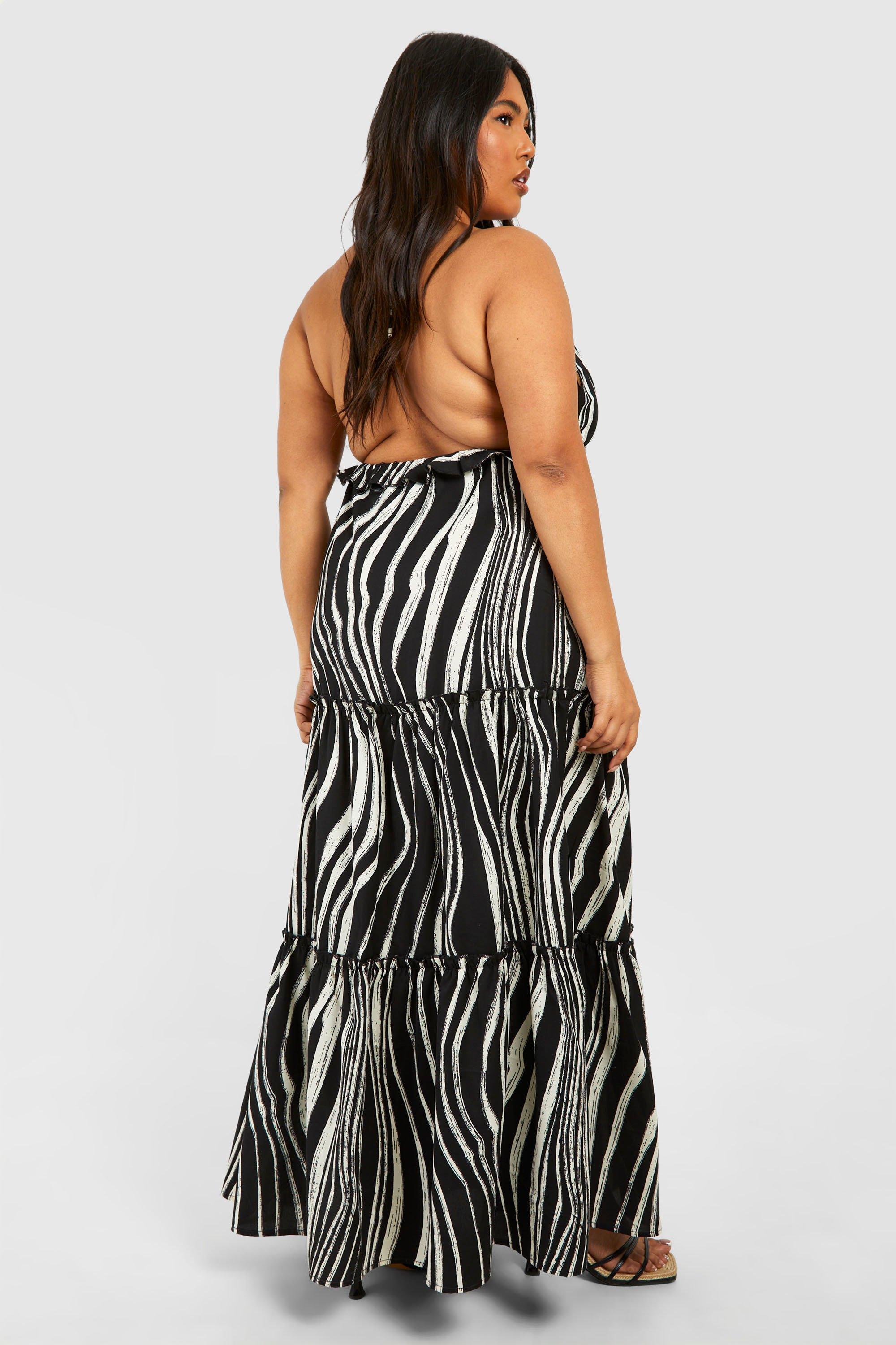 Plus Abstract Print Halterneck Tiered Maxi Dress