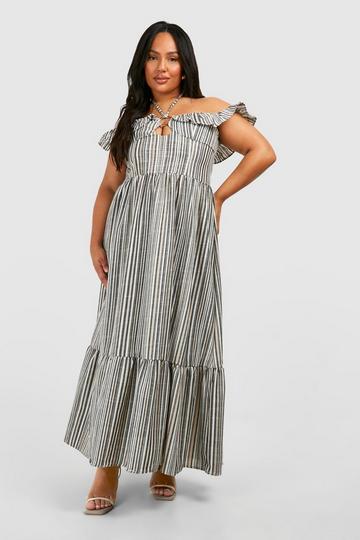 Plus Stripe Halterneck Tiered Maxi Dress navy