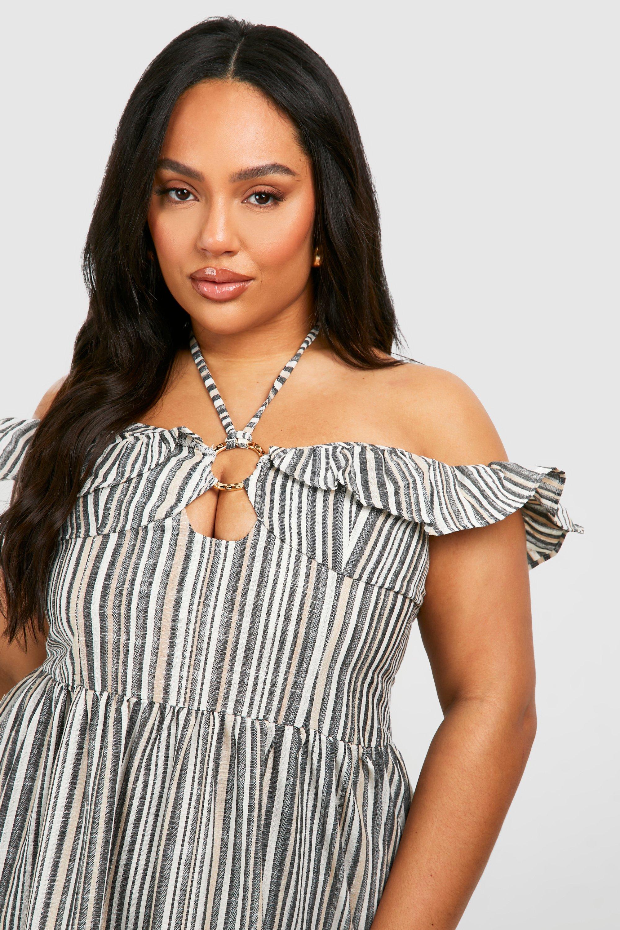 Black Off Shoulder Striped Halter Maxi Dress Black Off Shoulder Striped Halter Maxi Dress