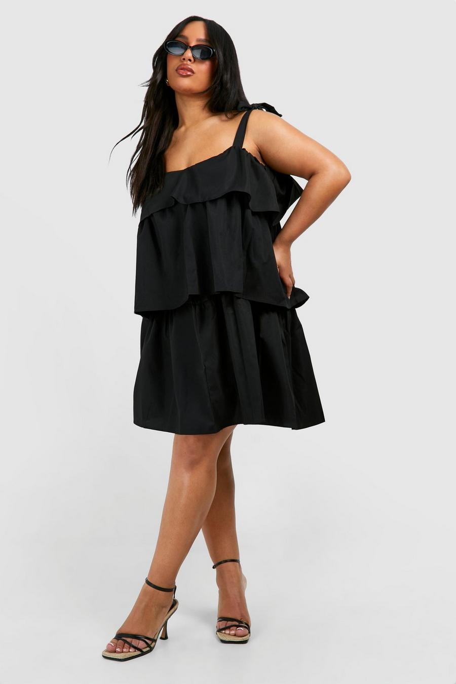 Miniabito Plus Size con balze, Black