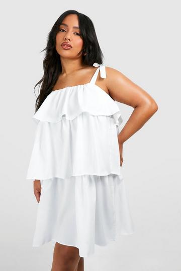 Plus Tiered Mini Dress white