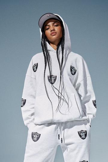 Nfl Raiders License All Over Badge Applique Oversized Hoody grey marl