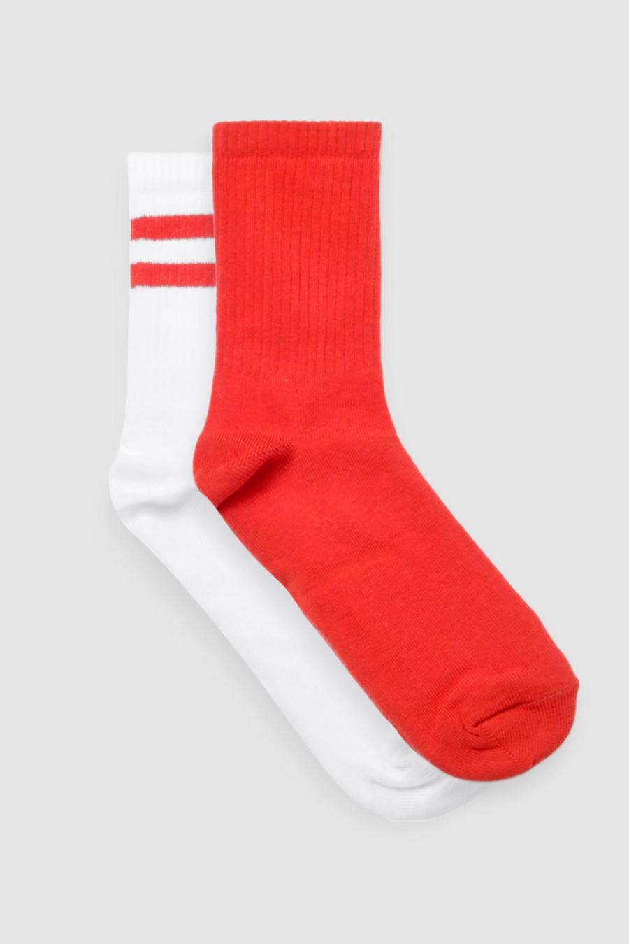 Pack de 2 pares de calcetines deportivos rojos, Red image number 1
