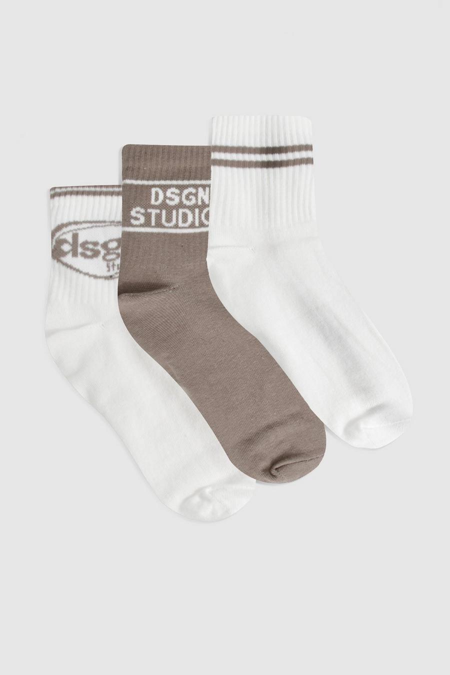 Beige Dsgn Studio Sports Tonal Sock 3 Pack