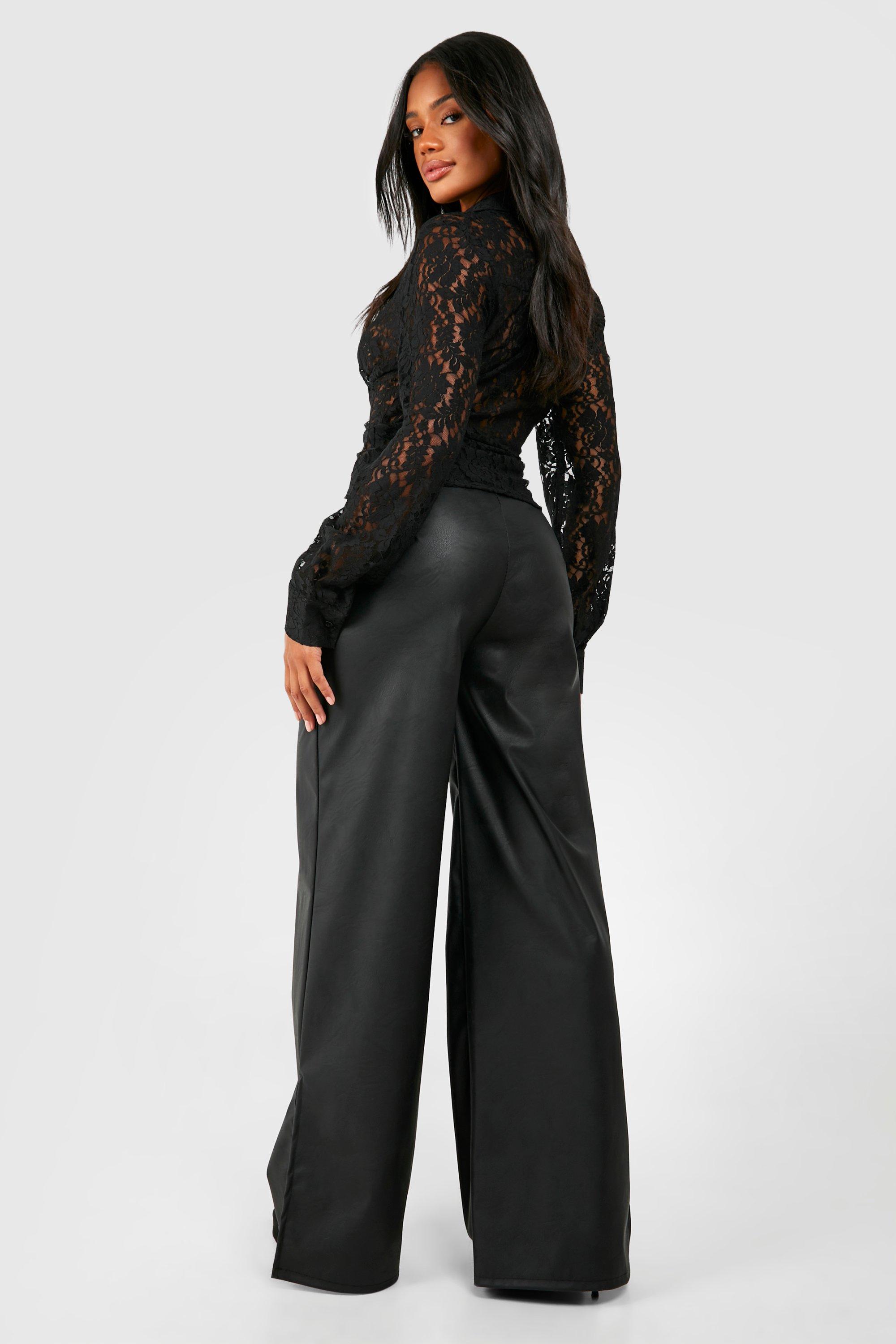 Faux Leather Front Split Hem Pants | boohoo USA