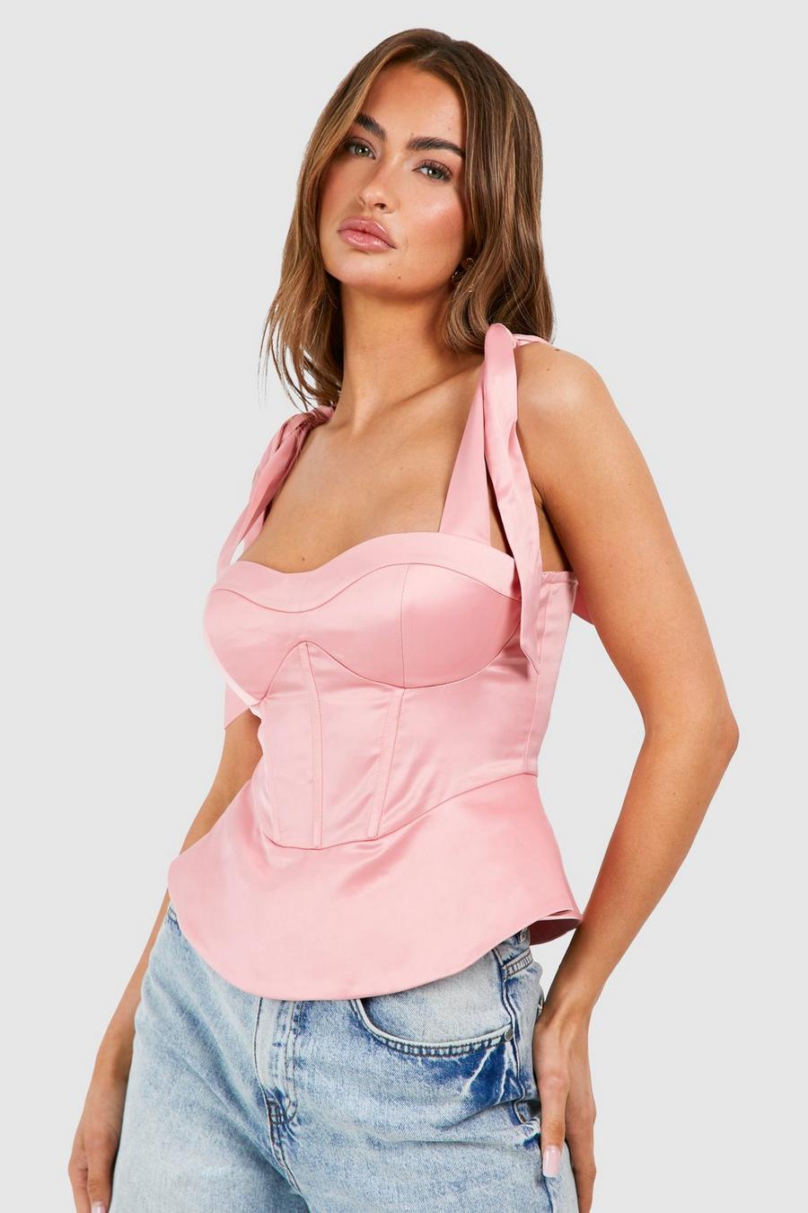 Dusky pink Satin Tie Detail Strappy Corset  image number 1