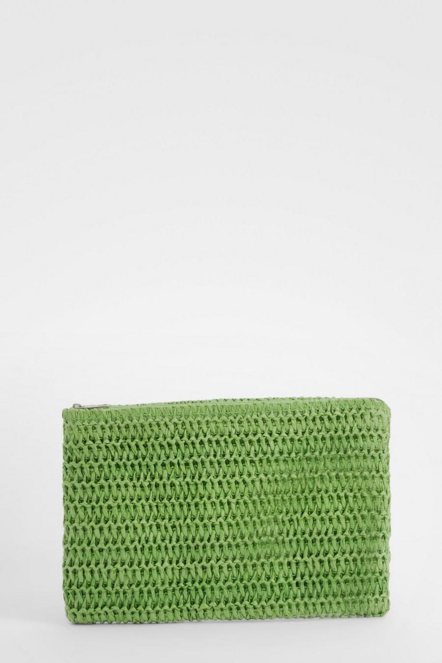 Green Colour Pop Straw Clutch Bag image number 1