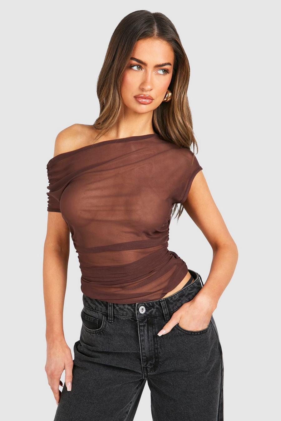 Women Mesh Crop Top Long Sleeve See Through Shirt Sheer Blouse S