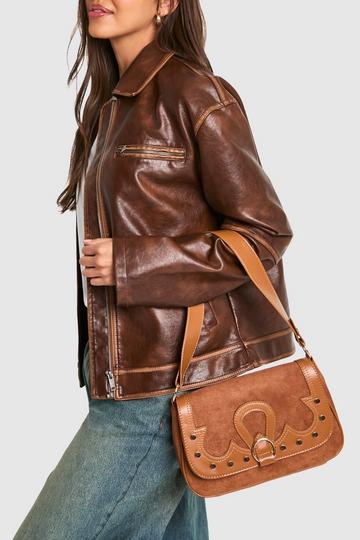 Tan Brown Western Studded Detail Shoulder Bag