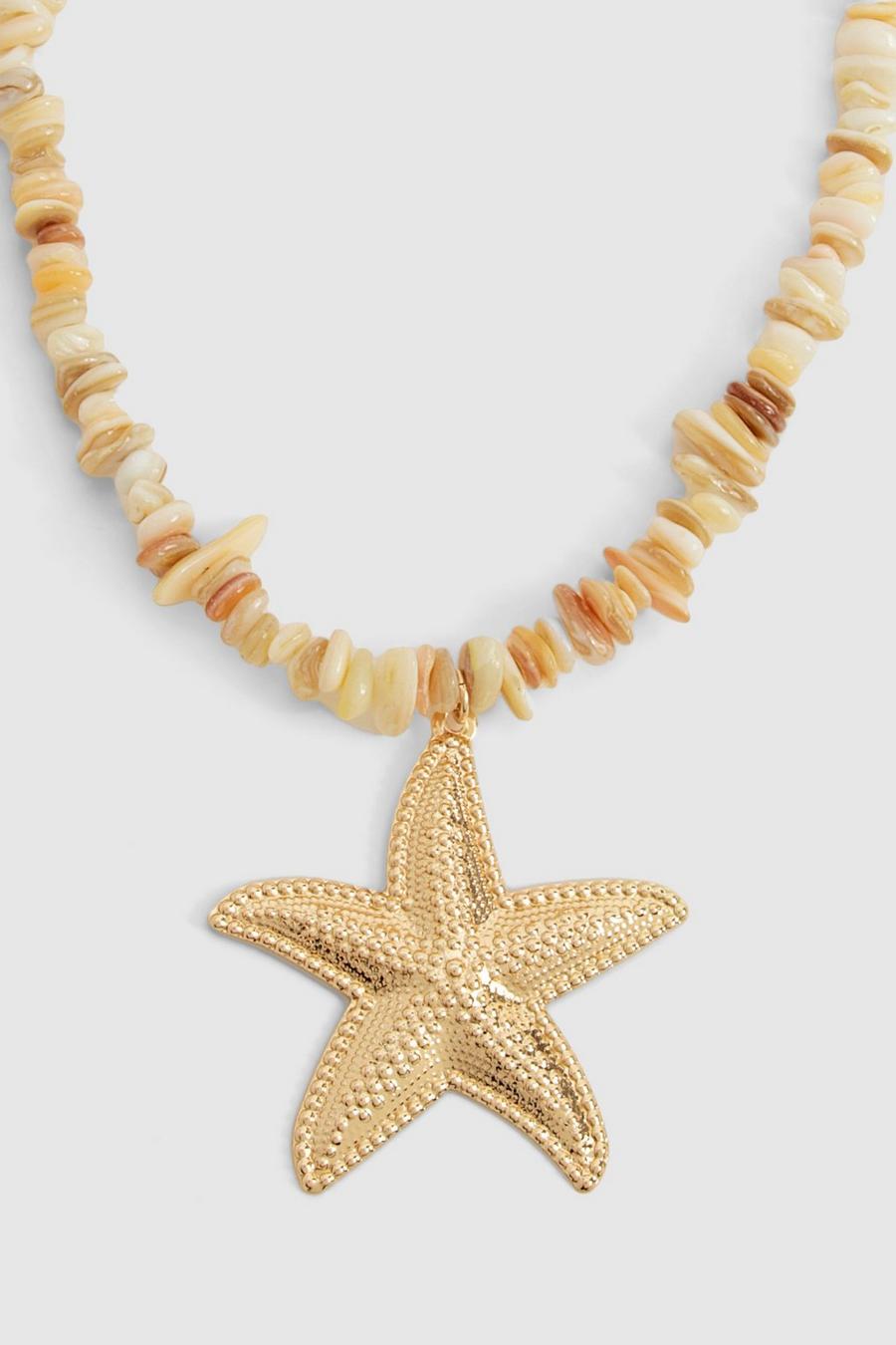 Gold Shell Detail Starfish Necklace  image number 1