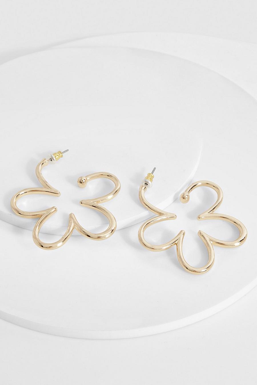 Gold Flower Hoop Earrings  image number 1