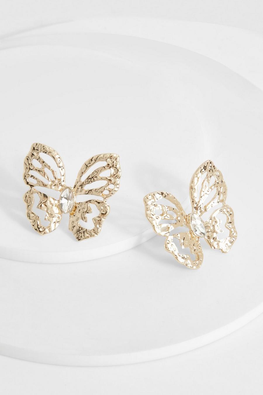 Gold Örhängen med smyckestenar och fjärilar