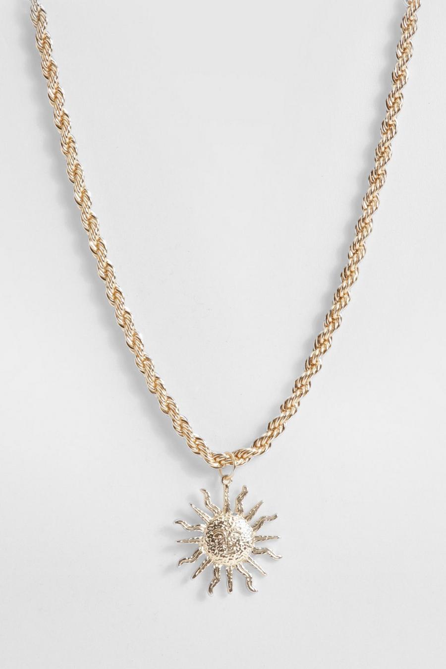 Gold Rope Detail Sun Necklace 