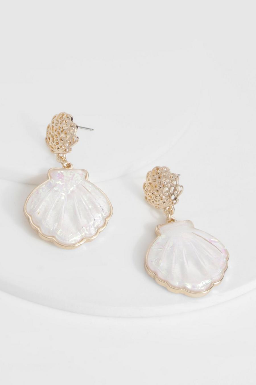 Boucles d'oreilles perlées en forme de coquillages, Pearl image number 1