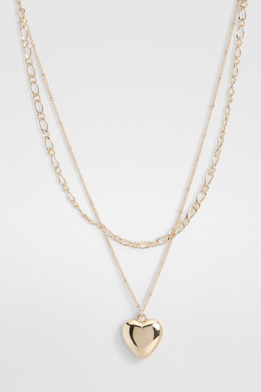 Collier à chaînes multiples et pendentif cœur, Gold