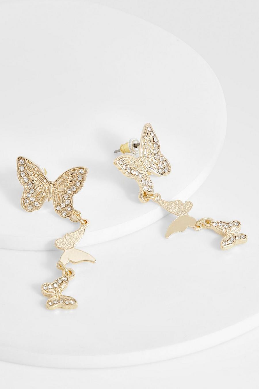 Gold Embellished Butterfly Drop Earrings  image number 1