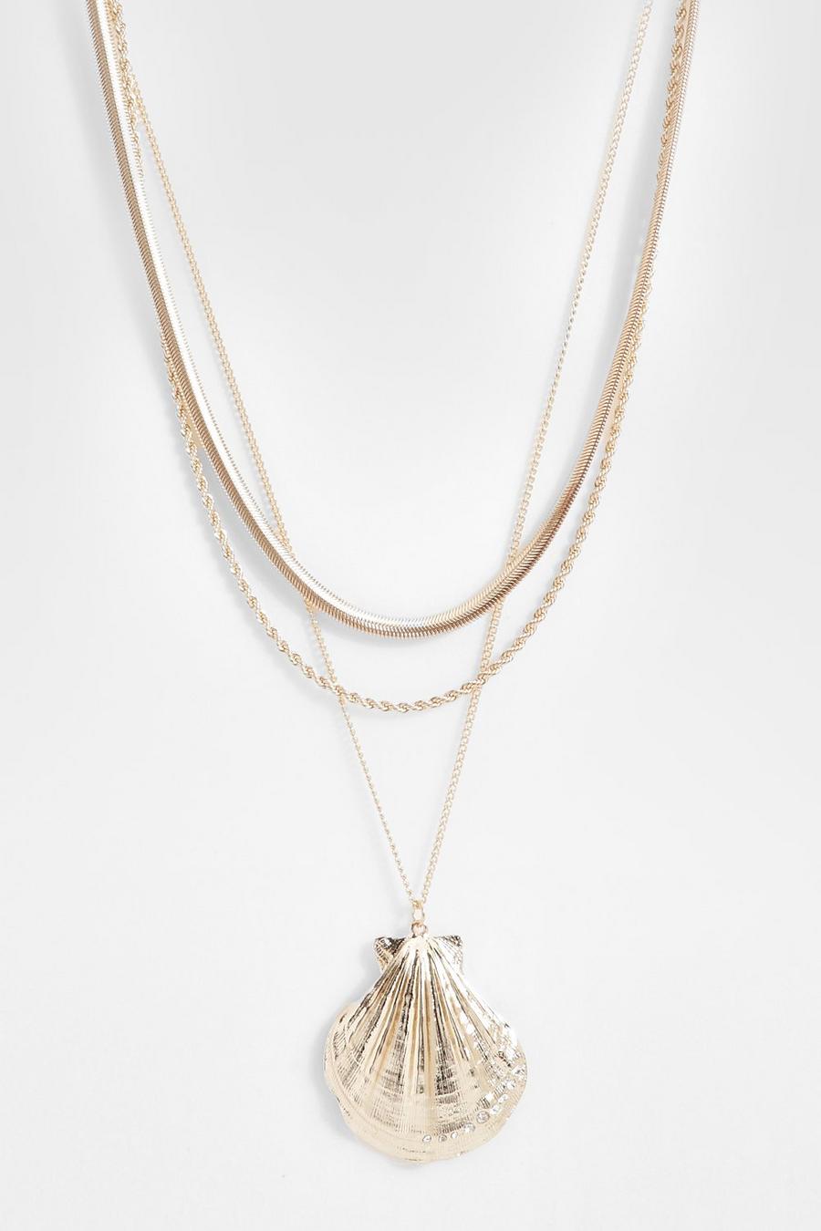 Gold Statement Sea Shell Layered Necklace  image number 1