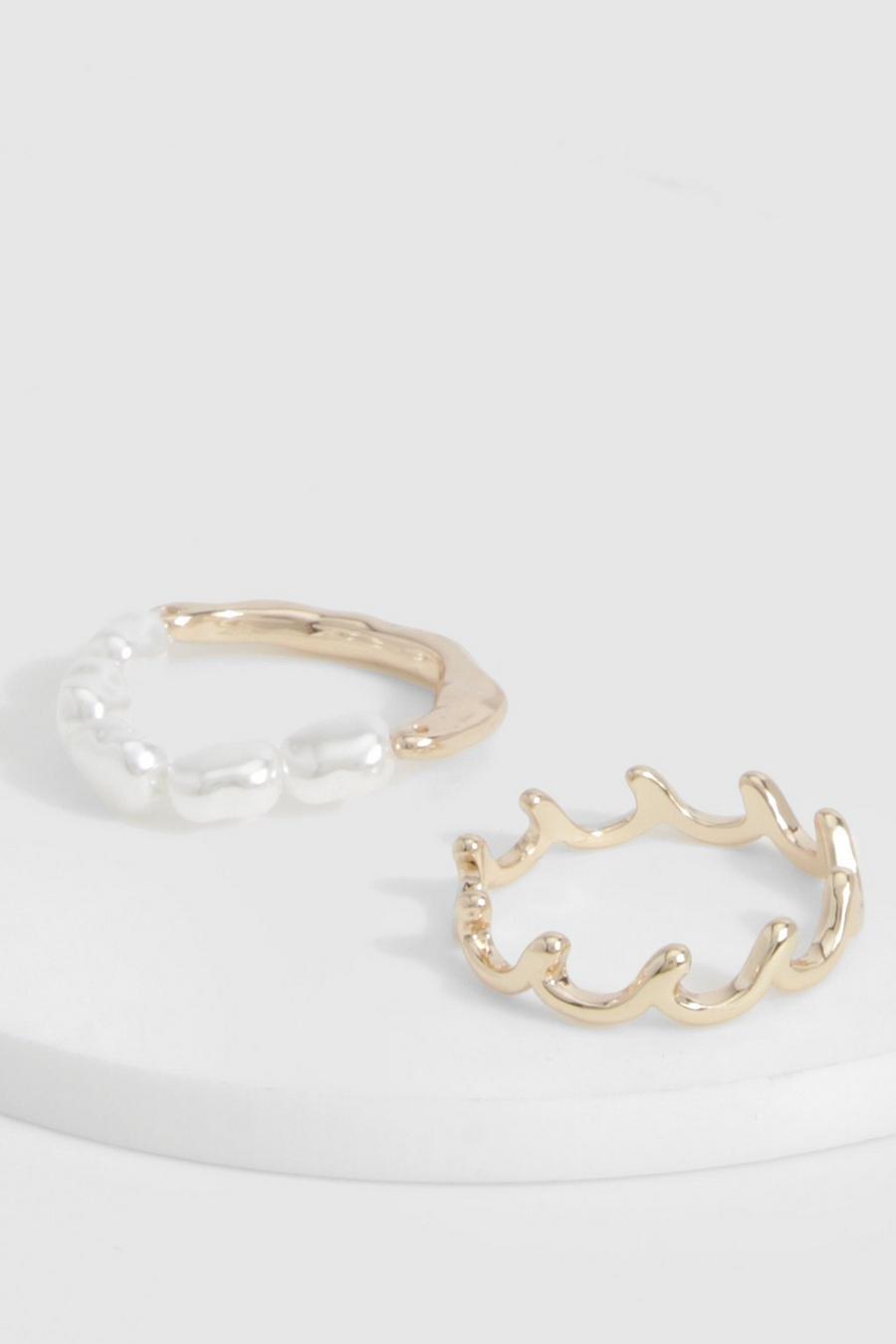 Multipaquete de anillos con perlas martilladas, Gold image number 1