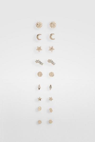 Celestial 9 Pack Gold Earrings gold