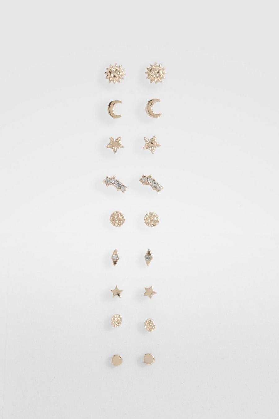 Celestial 9 Pack Gold Earrings 