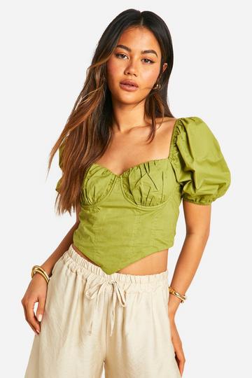 Cotton Puff Sleeve Corset olive
