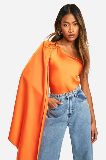 Satin Gold Trim One Shoulder Bodysuit orange