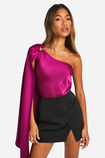 Satin Gold Trim One Shoulder Bodysuit purple