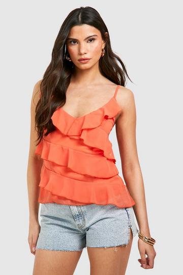 Orange Chiffon Ruffle Cami