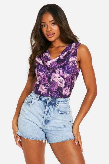 Floral Cowl Cami purple