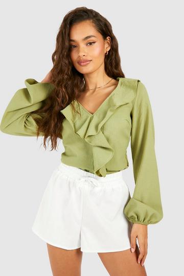 Textured Ruffle Blouse olive