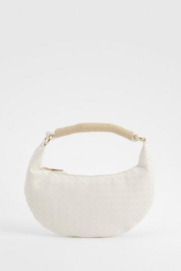 Woven Structured Handle Grab Bag white