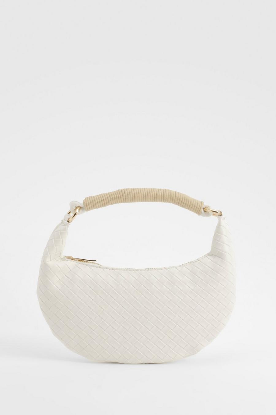 White Woven Structured Handle Grab Bag