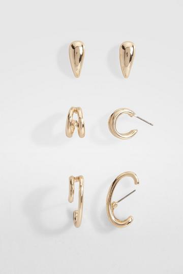 Abstract Three Pack Earrings gold