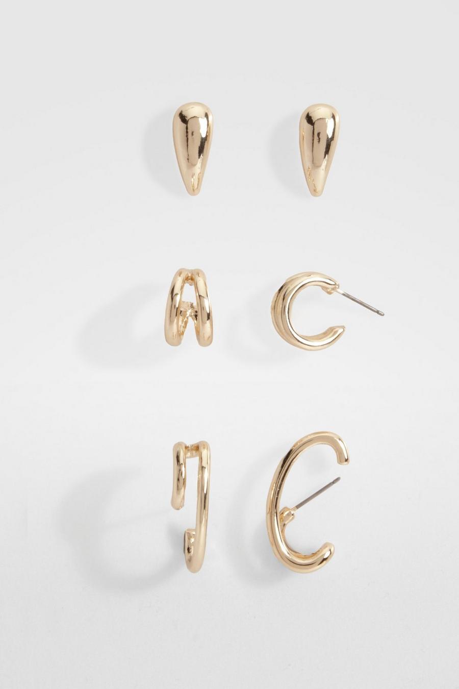 Gold Abstract Three Pack Earrings