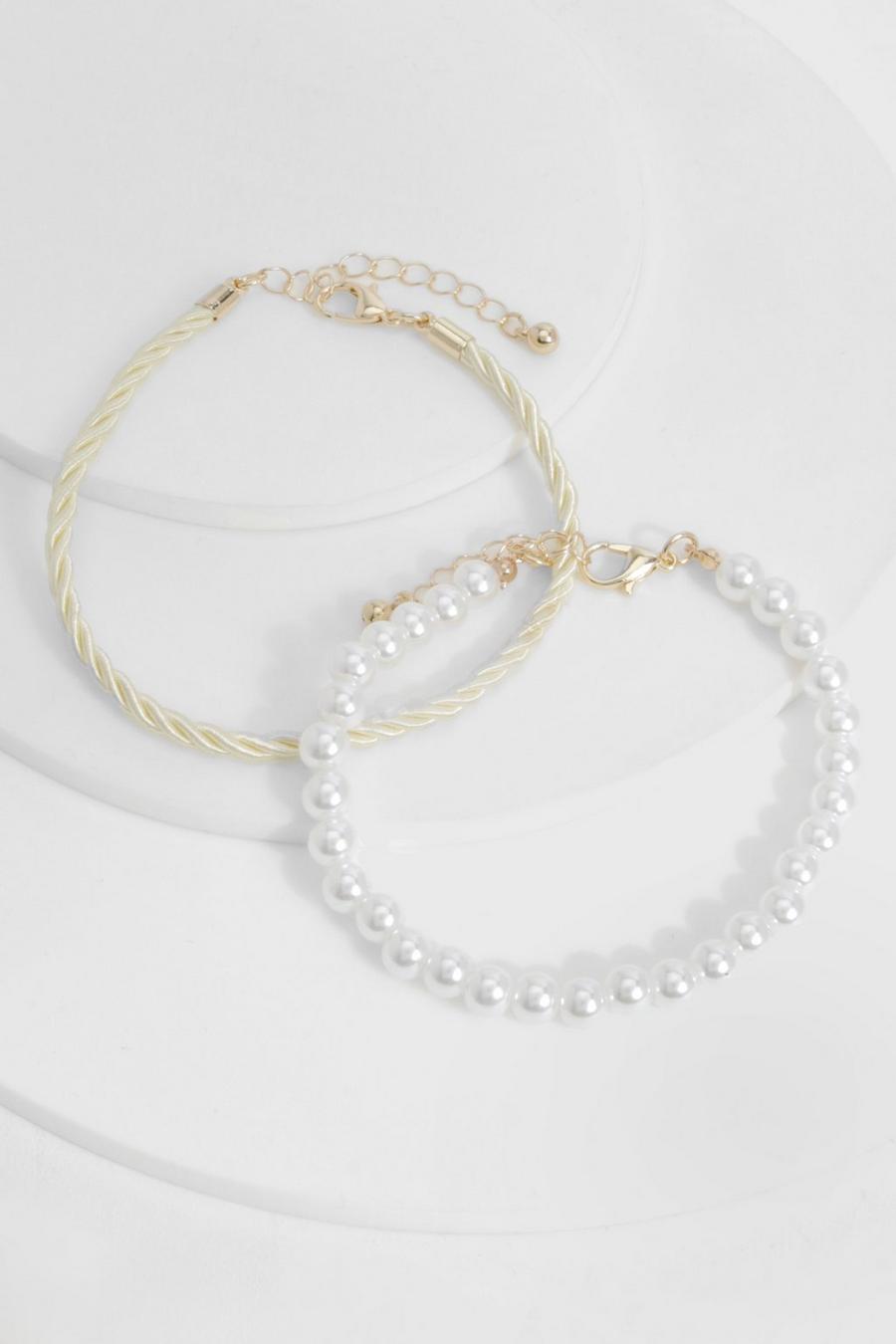 Gold metallic Pearl And Rope Bracelet