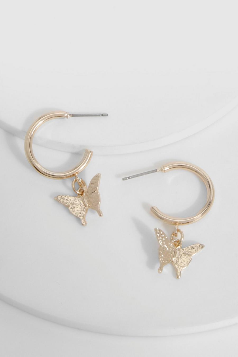 Gold Butterfly Hoop Earrings image number 1