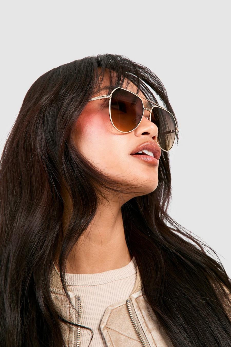 Gold Ombre Tinted Frame Aviator Sunglasses