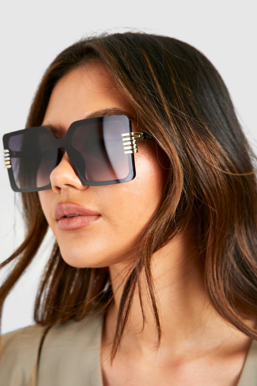 Gafas de sol oversize con ribete metálico, Black image number 1