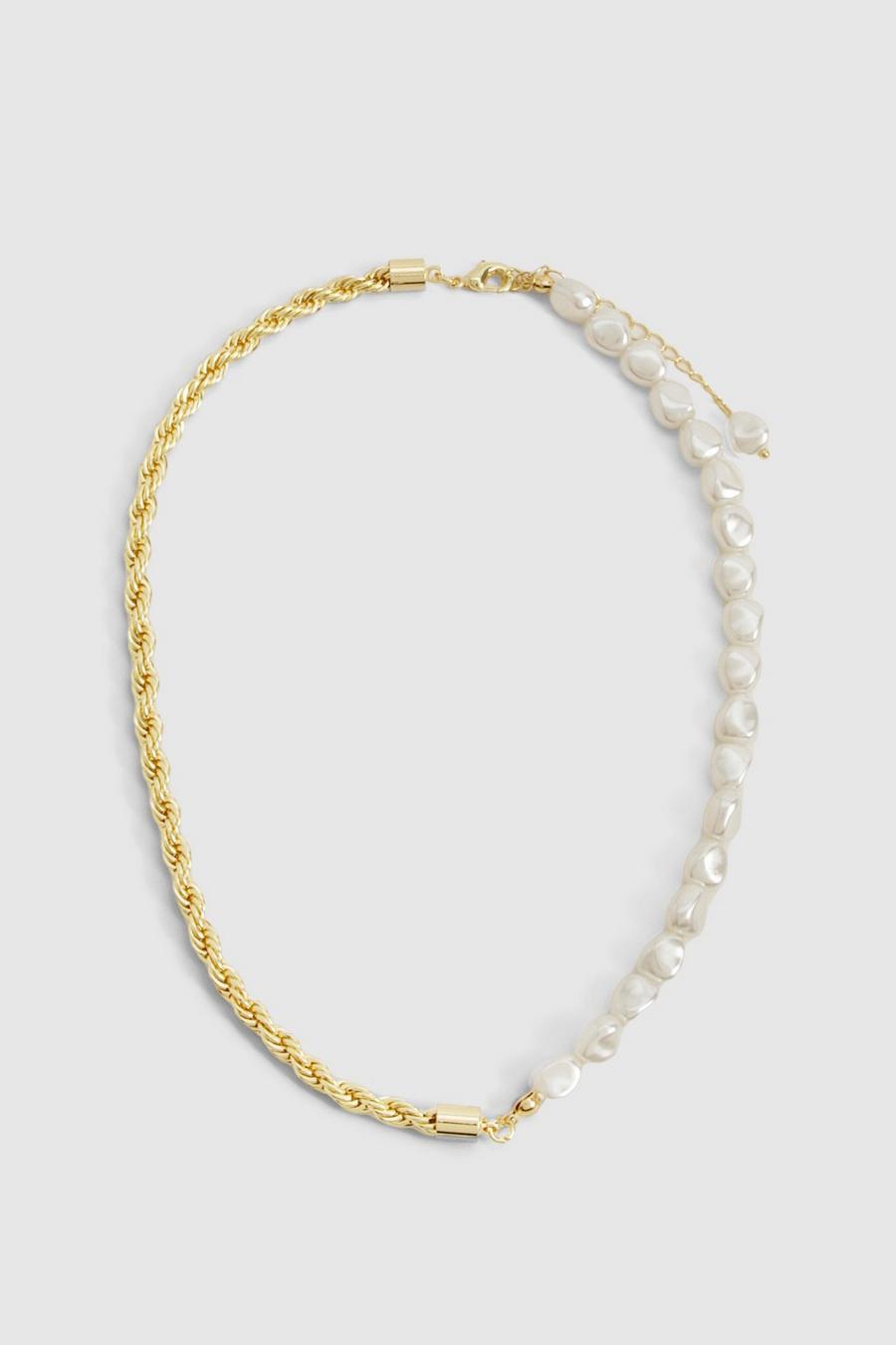 Gold Pearl Twist Chain Necklace