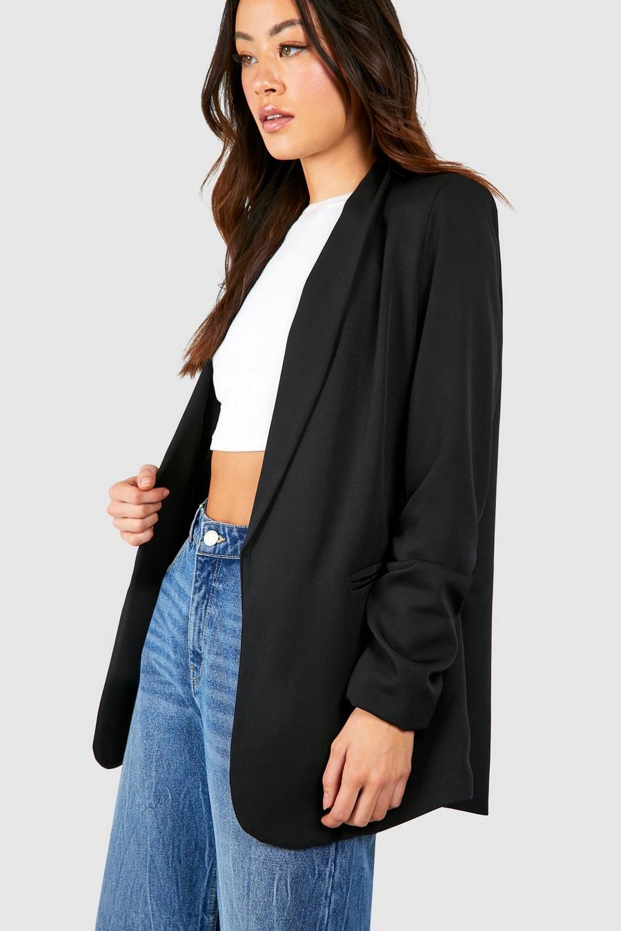 Black Tall Woven Tailored Longline Blazer  image number 1