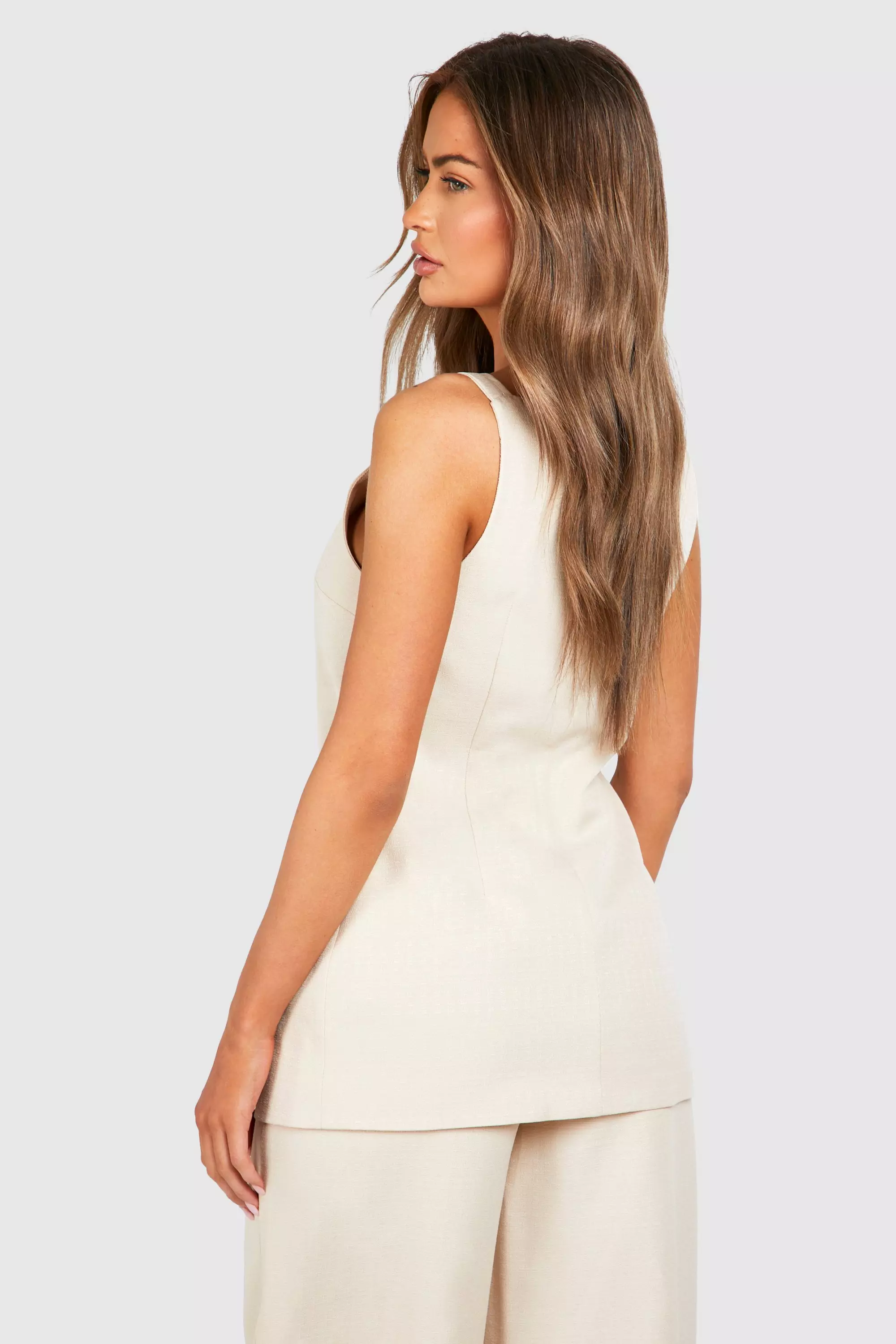 Sand Textured Mock Horn Button Front Longline Waistcoat alternative image