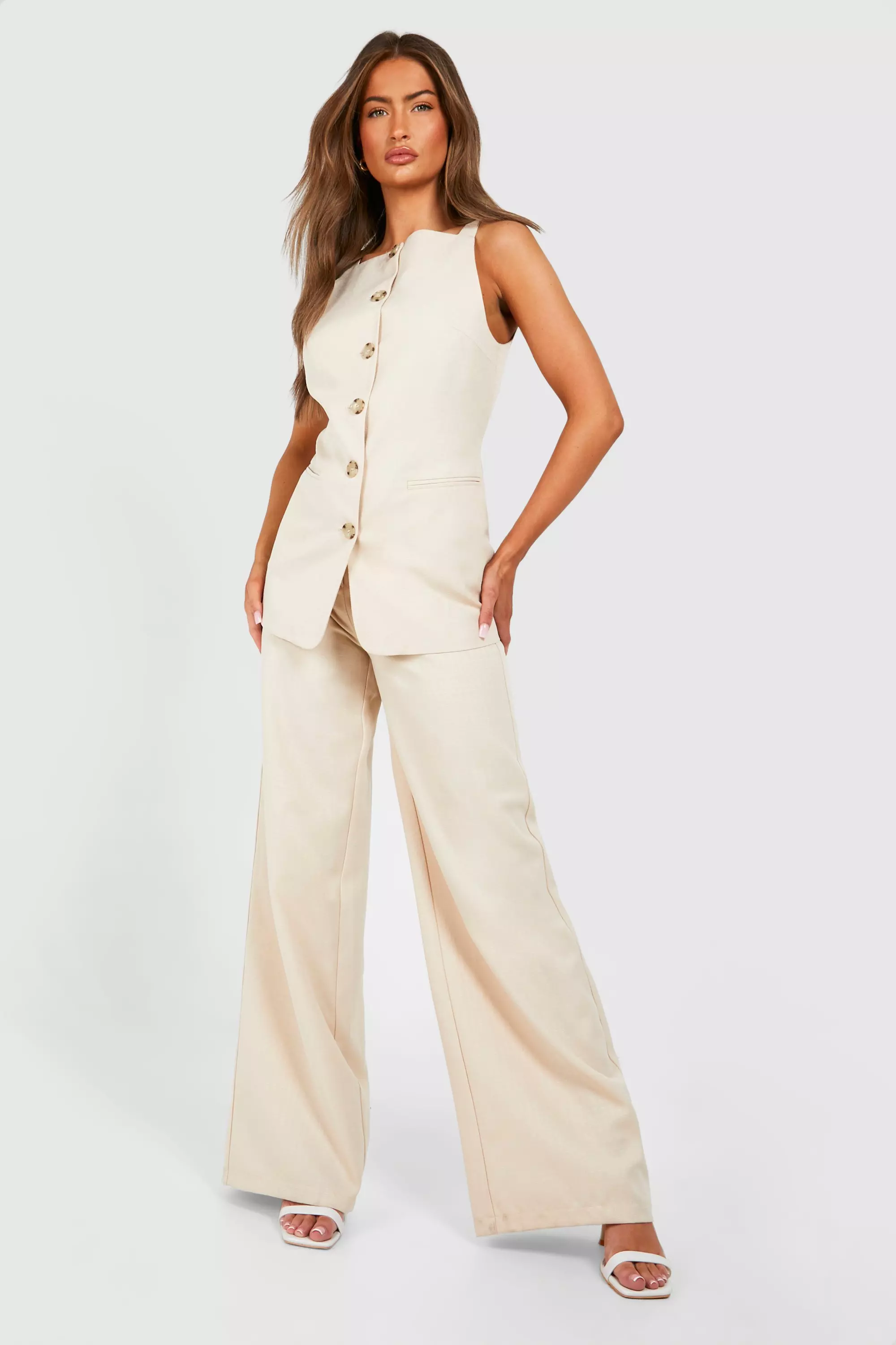 Sand Textured Mock Horn Button Front Longline Waistcoat alternative image