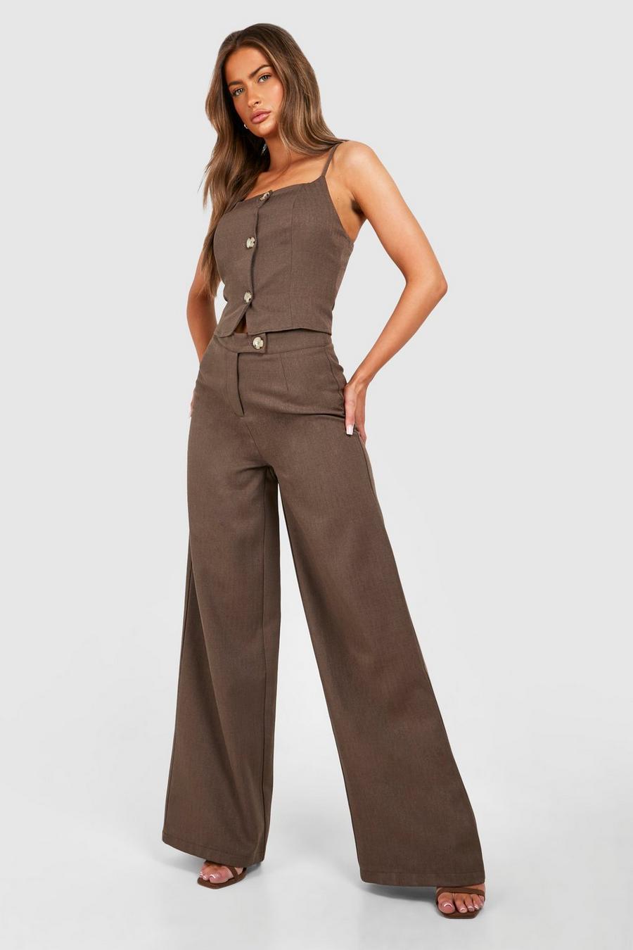 Mocha Textured Straight Leg Trousers image number 1
