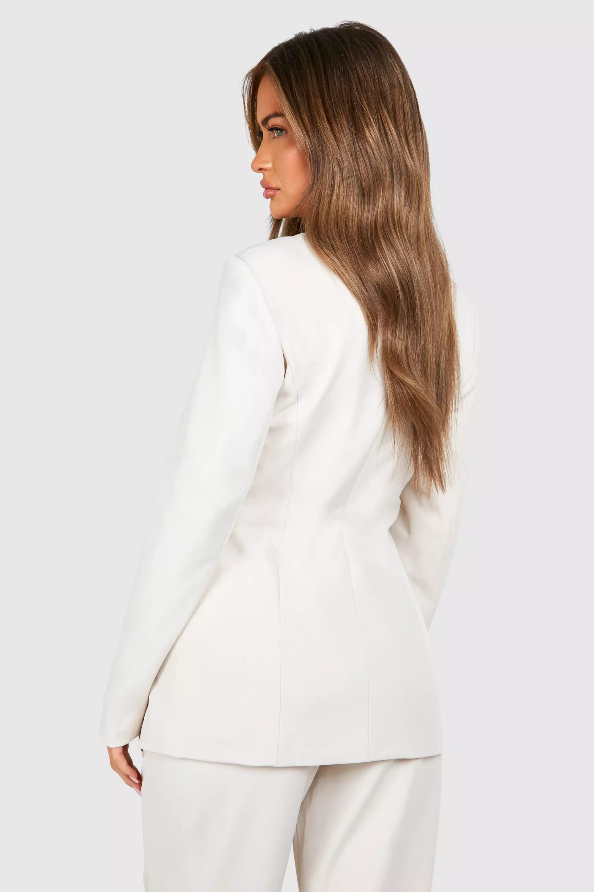 Ecru Square Neck Button Front Fitted Blazer alternative image