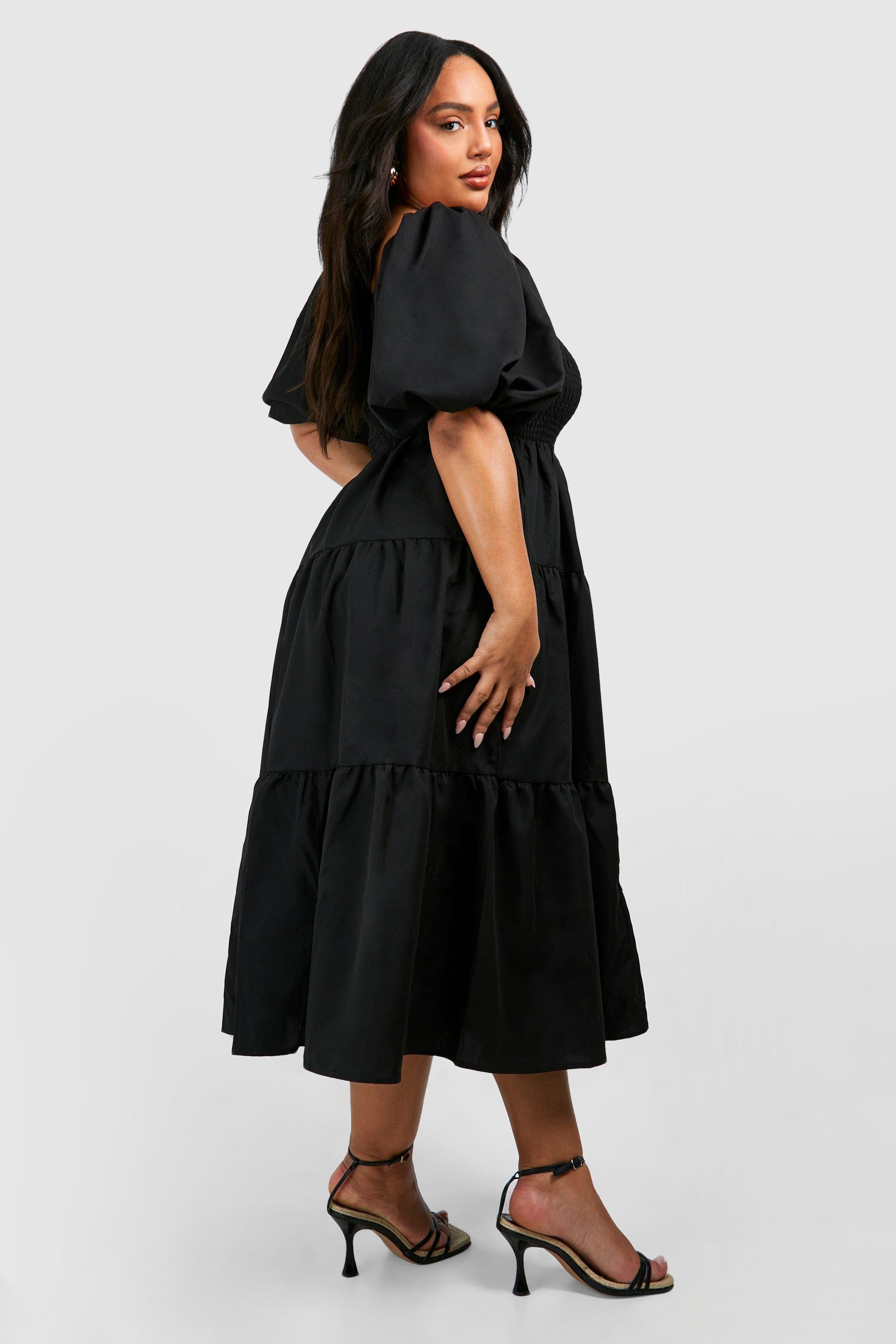 Plus Tiered Shirred Midaxi Smock Dress | boohoo