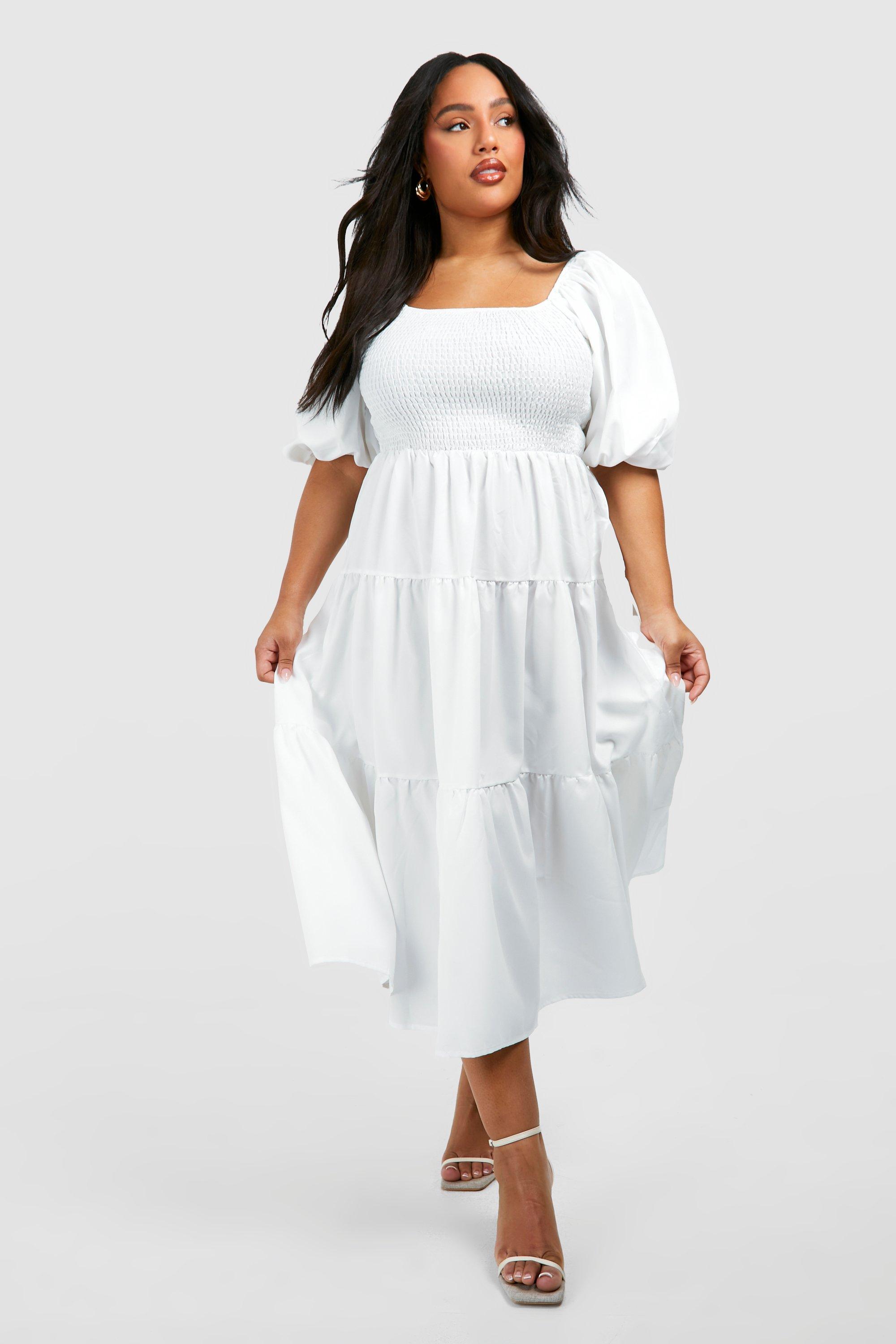 Boohoo white smock dress hotsell