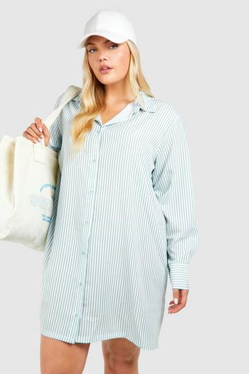 Blue Plus Stripe Dropped Shoulder Shirt Dress